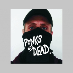 Punks not dead čierna univerzálna elastická multifunkčná šatka vhodná na prekritie úst a nosa aj na turistiku pre chladenie krku v horúcom počasí
